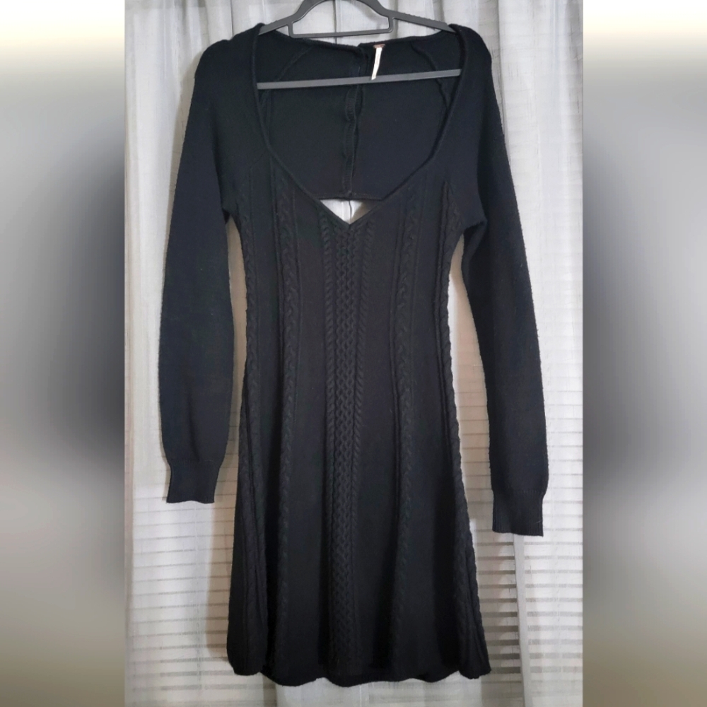 Free People Black Long Sleeve Knit Dress Size L